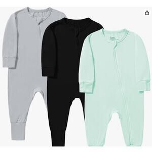 Footies Mitten Cuffs - 3Pcs Rayon Bamboo Long Sleeve 2 Way Zipper 12-18 Mo